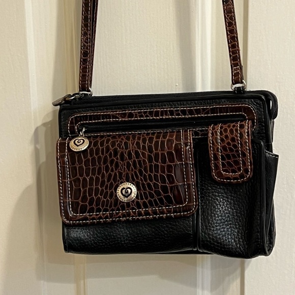 Brighton VTG Crossbody Organizer Bag Black Brown - Picture 3 of 8